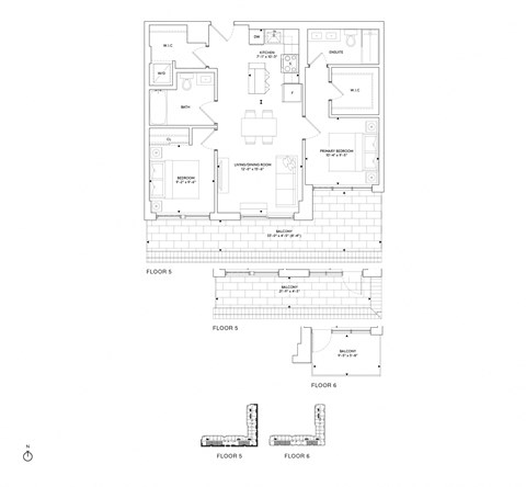 Floor plan for 2 beds, 2 baths, 880 sqft